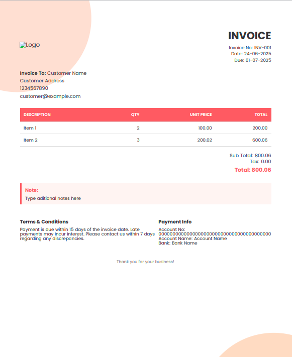 Abstract Pastel invoice template preview