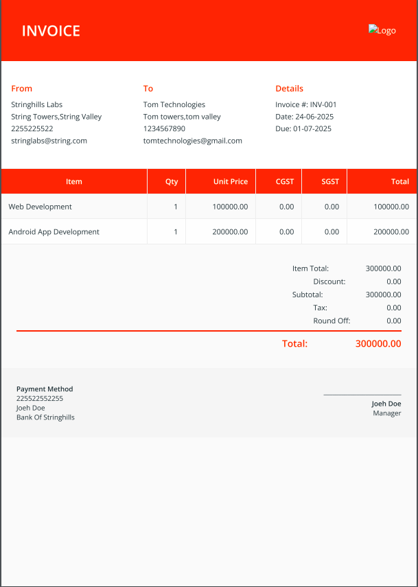 Amber Edge invoice template preview
