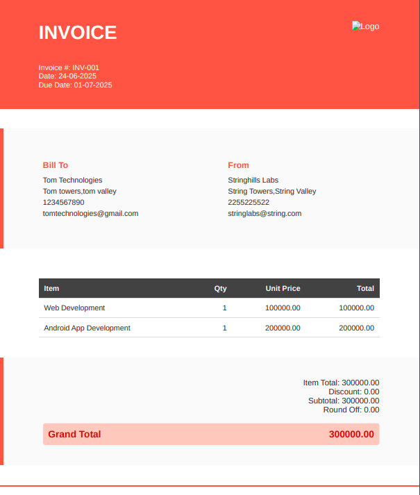 Amber Stripe invoice template preview