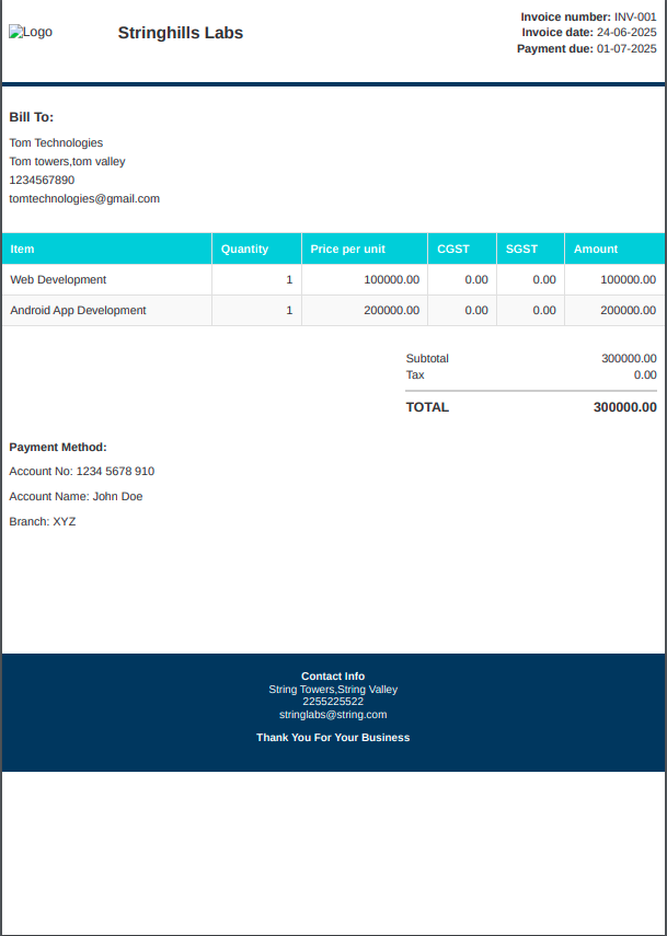Aqua Edge invoice template preview