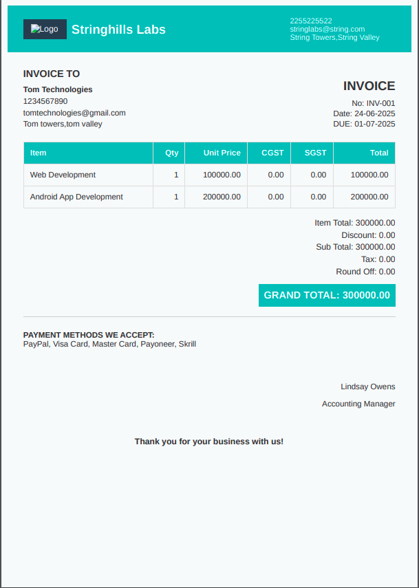Aqua Slate invoice template preview