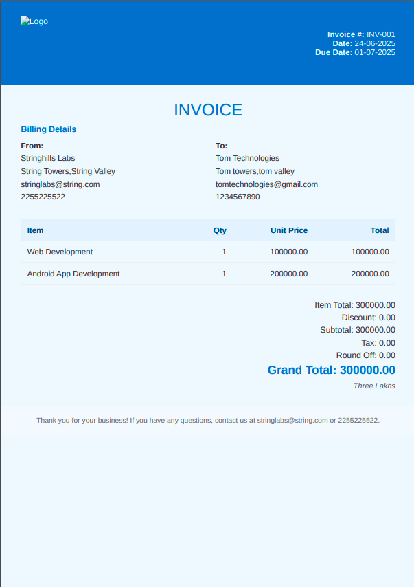 Azure Classic invoice template preview